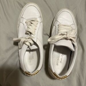 Burberry White Leather Sneakers with Gold Detail